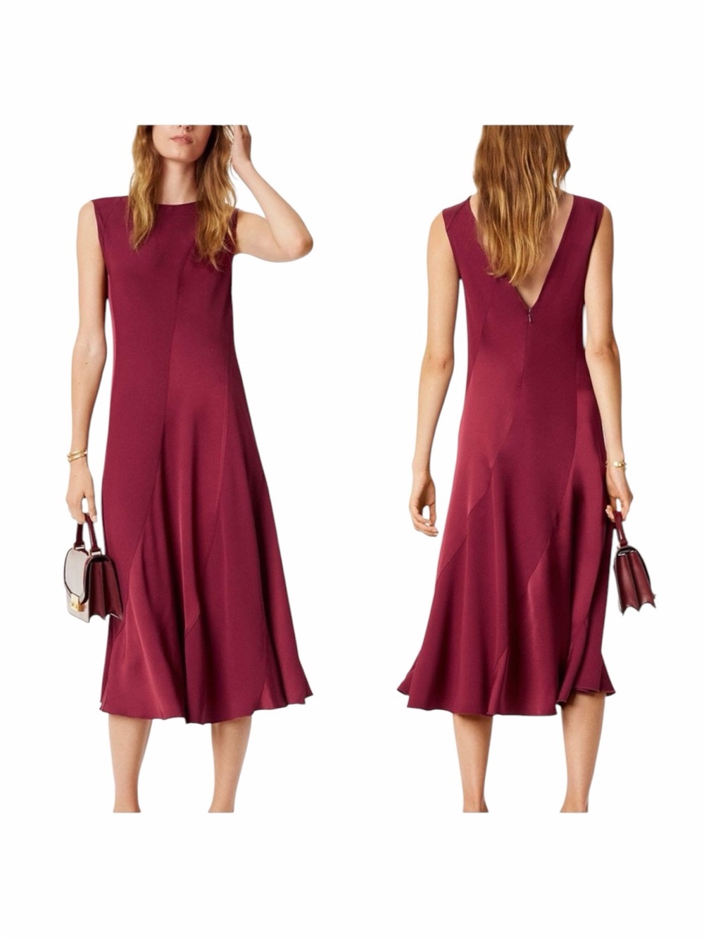 Tory Burch Dress Hailee Midi Satin in Imperial Garnet Burgundy 10
